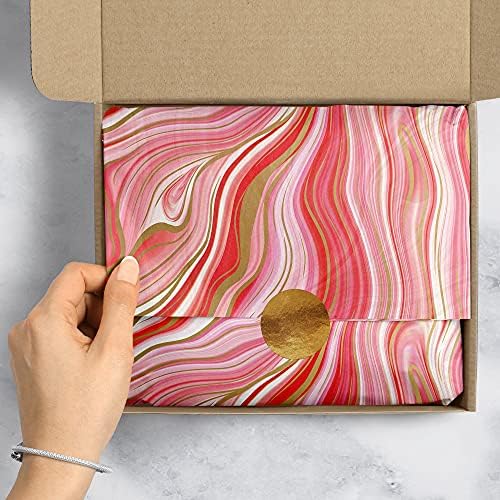 Jillson & Roberts 20" x 30" Printed Christmas Gift Tissue, Marbleized Red (48 Folded Sheets) - Image 4