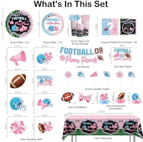 191Pcs wellspar Football Gender Reveal Decorations Tableware Set - Image 2
