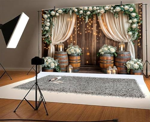 12x10ft Wedding Rustic Barn Door Backdrop Western Wooden Vintage White Rose Floral Photography Background Anniversary Wedding Kids Birthday Bridal Shower Party Photo Shoot Decor Props Decoration - Image 4