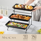 MALACASA 3 Tier Serving Tray, Porcelain Tiered Serving Trays Platters, 12 Inch Serving Stand with Platters,Black Dessert Stand with Collapsible Sturdier Metal Rack,Series PLAT - Image 3