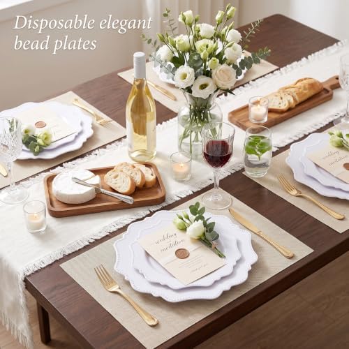 COLOSUS 60 PCS White Plastic Plates, Beaded Disposable Plates for Party. - Image 5