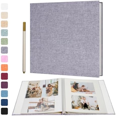 Vienrose Large Photo Album Self Adhesive for 4x6 8x10 10x12 Pictures Scrapbook Album DIY Scrap Book 40 Sticky Pages with A Metallic Pen 13"x12.6"40 Pages Grey by Vienrose