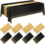 Breling 24 Pack Black and Gold Tablecloths and Satin Table Runner Set by Breling