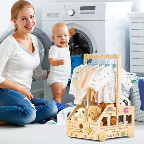 Rolling Baby Shower Wooden Crate Gift Basket with Wheels Nursery - Image 2
