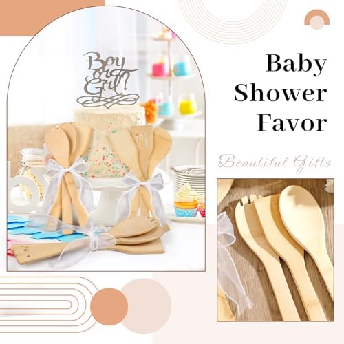Reallnaive 72 Pcs Bamboo Spatula Wooden Kitchen Utensil Bulk 12''wood Spoon Spatula for Cooking with Ribbon Bridal Baby Shower Game Prize Wedding Party Favors Housewarming Gift (Various Style) - Image 5