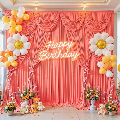 20x10ft Orange Backdrop Curtains for Parties Baby Shower Photo Wrinkle Free Polyester Photoshoot Curtains Drapes Backdrop for Birthday Party Wedding Graduation Photography Background 4 Panels 5x10FT - Image 3