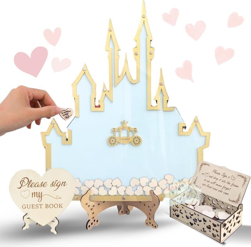 Guest Book Alternative Drop Box Frame with Wooden Hearts - Castle Wedding by Handmade