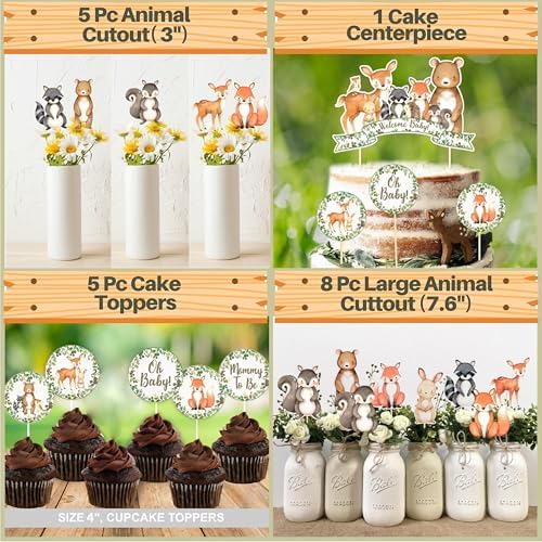 MEGA 257 Pc Woodland Baby Shower Decorations Boy & Girl Kit, Forest Animal Theme, Gender Neutral Baby Shower Decor, BABY boxes, Backdrop, Banner, Balloon Garland, Tablecloth, Plates Cups -20 Guests - Image 7