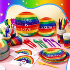 FillTouch 350 Pcs Rainbow Gay Pride Month Lgbtq Party Supplies Set Rainbow Disposable Paper Plates Love Napkins Cups Knives Forks Spoons for 50 Guests Gay Pride Party Parade Club Festival Events - Image 3