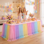 4 Pack Rainbow Tablecloth for 8 Foot Rectangle Tables Tulle Table Skirt - Image 6