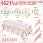 Funnymoom 452 Pcs Unicorn Themed Birthday Party Decorations Include Unicorn Paper Plates Napkins Cups Tablecloth Cutlery Straws Rainbow Pastel Theme Party Supplies for Birthday Decorations - Image 3