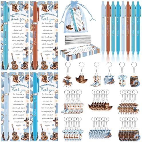 36 Sets Cowboy Baby Shower Gifts for Guest Western Baby Shower Party Favors A Little Cowboy is On the Way Ballpoint Pens Keychains Favors and Greeting Cards Bulk Gender Reveal Souvenirs Prize Game by Unknown