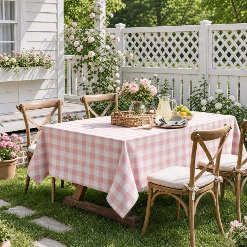Gingham Tablecloth Rectangle Table, Cotton Linen Fabric Picnic Checkered Table Cloth Farmhouse Washable Wrinkle Free Buffalo Plaid Table Cover for Outdoor Birthday Party, Pink, 60x90 - Image 2