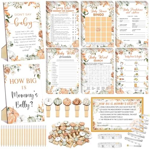 Funnymoom 426 Pcs Pumpkin Baby Shower Games Set, 8 Games Include Bingo by Funnymoom