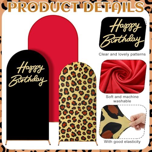 Foilswirl 34 Pcs Red Leopard Party Decor Leopard Cherry Arch Backdrop Cover - Image 4
