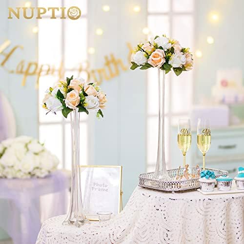 NUPTIO Flower Balls Wedding Table Centerpieces, Peachy Champagne & White - Image 2