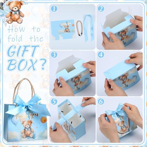 TaoBary 40 Pack 5.5''x 2.5''x4.7'' Small Cloud Bear Gift Bags with Handles Mini Paper Blue Cloud Bear Thank You Gift Bag Bulk with Bow Ribbon for Baby Shower Boy Girl Birthday Party Supplies - Image 3