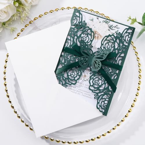 Emerald Green Wedding Invitations with Envelopes and Rsvp Cards 50 Sets - Image 5