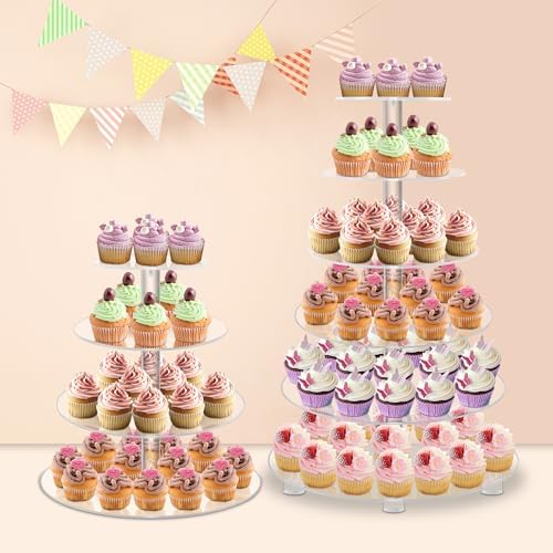 YestBuy Cupcake Stand, Acrylic Cupcake Tower Tree, 6 Tier Large Cupcake Holder for Pastry, Clear Cupcake Dispaly Stand with Base for Party, Wedding, Baby Shower - Image 3