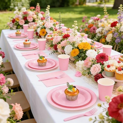 Light Pink Plates and Napkins Include 9’’Disposable Burgundy Paper Plate, 7’’Dessert Plates and Cups and Napkins Forks Set for Baby Showers, Birthday, Wedding, Serves 50 - Image 6