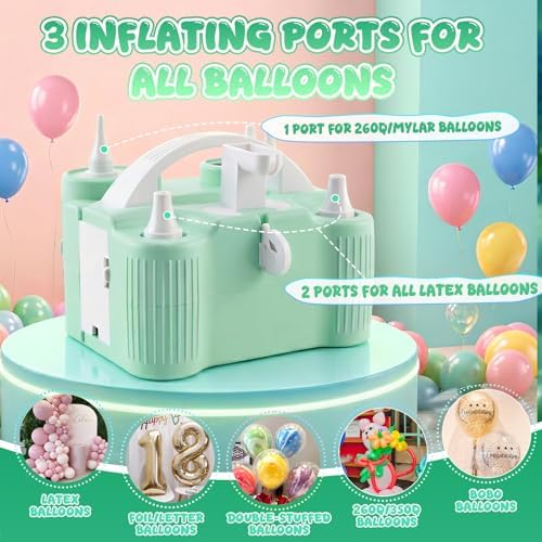 4-in-1 Electric Balloon Pump for All Balloons,Portable Dual Nozzle 600W Air Pump for Balloons,High Power Balloon Blower for Latex Foil 260q Mylar Balloon,Inflation Pool Float and Sports Balls - Image 2