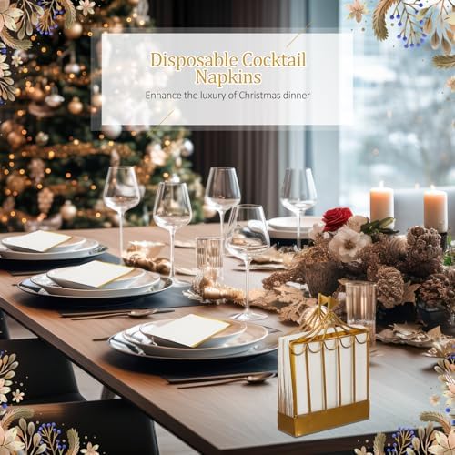 Cocktail Napkins Bulk 2 Ply White Napkins with Gold Trim, 400 Pcs - Image 6
