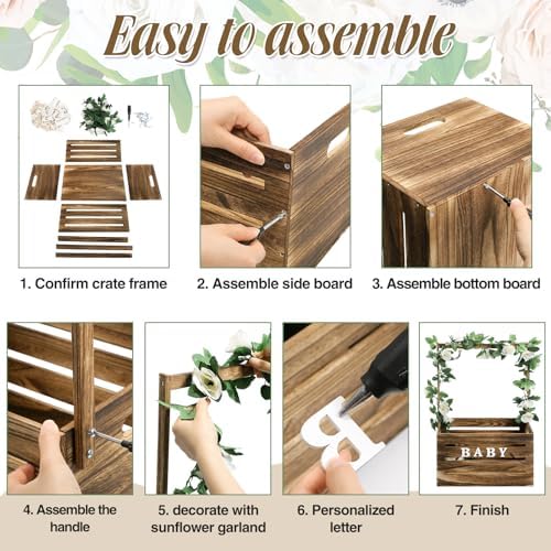 Barydat Wood Baby Shower Basket with Hanger Rack Crate Closet, Dark Walnut - Image 4