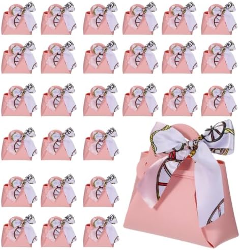 Douaowoc 36 Pcs PU Leather Purse Gift Bags with Handles Ribbon Purse Party Favor Bags for Baby Showers Birthday Wedding Candy (Pink) by Unknown