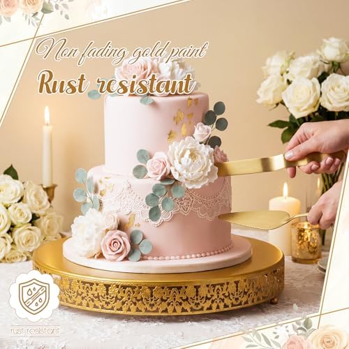 Wenqik 20 Inch Gold Cake Stand Set Metal Round Cupcake Dessert Stand with Cake Cutting, Flower Spatula Wedding Cupcake Pastry Display Candy Holder Display for Wedding Party Birthday Baby Shower - Image 4