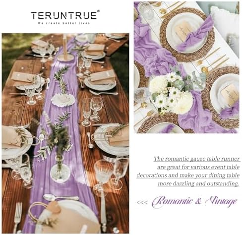 Teruntrue 20 Pack Lilac Cheesecloth Table Runner 17x108 Inch, Boho Gauze Sheer Fabric Cheese Cloth Table Runners for Wedding Party Bridal Shower Baby Shower Birthday Home Decor Garden Farmhouse - Image 6