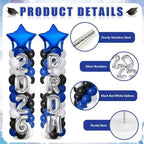 2 Sets Graduation Balloon Column Stand Kit with Balloons Prom Send off 2026 Grad Prom Themed Decor Black Blue White Balloon Tower Stand for Floor Grad School & College Celebration Party Supplies - Image 3