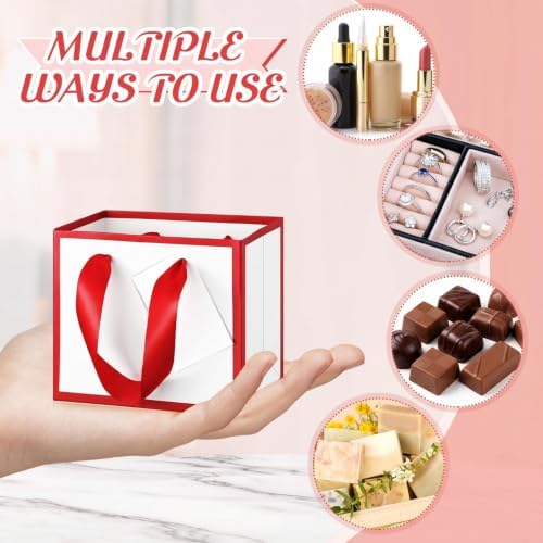 Yeaqee 100 Pcs Mini Metallic Paper Gift Bags with Handle, White, Red - Image 3