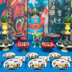 200pcs Super Party Plates Napkins Forks Hero Theme Party Tableware Set Hero Action Sign Party Disposable Paper Dessert Cake Dinnerware Boy Girl Happy Birthday Party Baby Shower Decor Supplies Serve 50 - Image 5