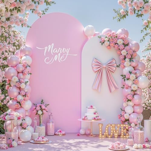 7.2FT & 6FT Arch Backdrop Cover, White & Pink Wedding Arch Covers, Spandex Arch Covers Stretchy Backdrop for Bridal Shower Baby Shower Birthday Decoration by LittleFunny