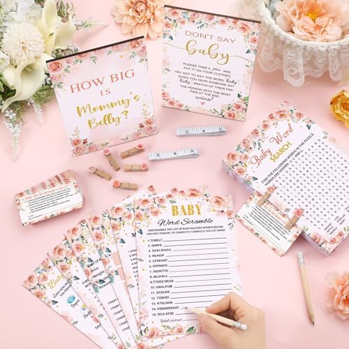 Funnymoom 426 Pcs Rose Baby Shower Games Set Pack, 8 Games Floral - Image 2
