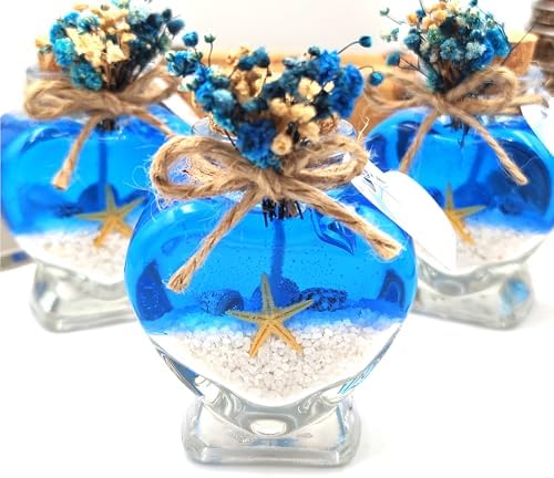 Wedding Favor Guest Bulk, Set of Heart Glass Candle Party with Custom Sticker and Dried Flowers for Guest in Bridal Party, Baby Shower Gifts (Blue Gel White Sand, Set of 30) - Image 7