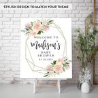 Andaz Press Personalized Large Canvas Baby Shower Welcome Sign, 16 x 20 Inches, Geometric Peachy Pink Floral Wreath, Guestbook Alternative, Custom Baby Shower Sign, Floral Baby Shower, Baby Sprinkle - Image 3