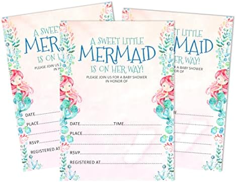 Pack of 30, Girl Baby Shower Party Collection, Baby Shower Invitation Cards, Fill in the Blank Invites WIth Envelopes, Mermaid Theme Party Supplies - Image 6
