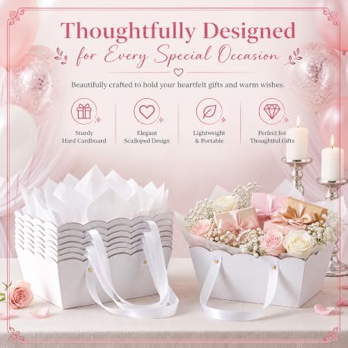 Fuyoo 8 Pack White Basket for Gifts Empty 10x8" Thick Scalloped Gift Bags - Image 3