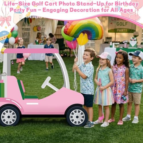 3.94 Ft Pink Golf Cart Corrugated Plastic Standee Photo Prop - Image 2