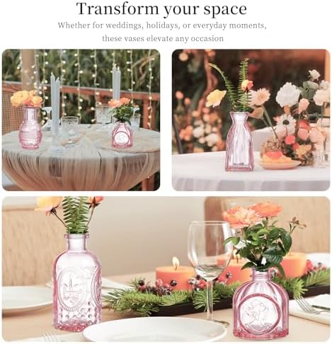 Glass Bud Vases Set of 64 - Pink Assorted Small Mini Glass Vases for Flowers, Crystal Vintage Vase Set, Bulk Centerpieces for Table Décor, Wedding, Home and Events (Pink, 64 Pcs) - Image 3