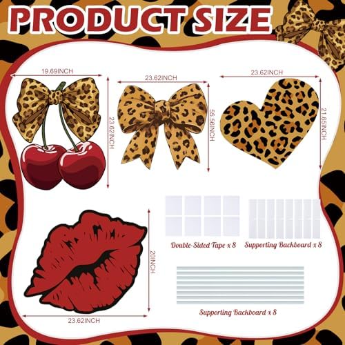 4 Pcs Large Red Cheetah Print Birthday Decoration, Y2k Leopard and Cherry Cardboard Cutout, Red and Black Cherry Cardboard Cutout Backdrop Yard Signs for Girls Women Birthday Party Supplies - Image 3