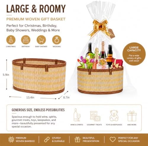 Dreamtop 4 Set Baskets for Gifts Empty, Woven Bamboo Gift Basket Empty Large with Handles, Sturdy Gift Basket Kit Empty to Fill for Christmas Birthday Baby Shower Wedding Gift (Colorful) - Image 3