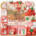 Special Delivery Pizza Baby Shower Decorations, Slice Slice Baby Party Decoration with Balloon Arch Boxes Italian Pizzeria Theme Backdrop Tablecloth Cake Cupcake Toppers Poster Sash Badge by Fiesec