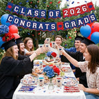 400 Pcs 2026 Red White Blue Graduation Decoration for 50, Red Blue Floral Graduation Paper Plates Napkins Cups Cutlery Flower Grad Tableware for Class of 2026 Congrats Grad Party Supply - Image 5