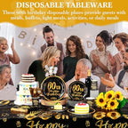 Funnymoom 452 Pcs 60th Birthday Party Decoration Supplies Black and Gold 60th Birthday Paper Plates and Napkins Cups Tablecloth Cutlery Straws Disposable Tableware for Cheers to 60 Years Anniversary - Image 5