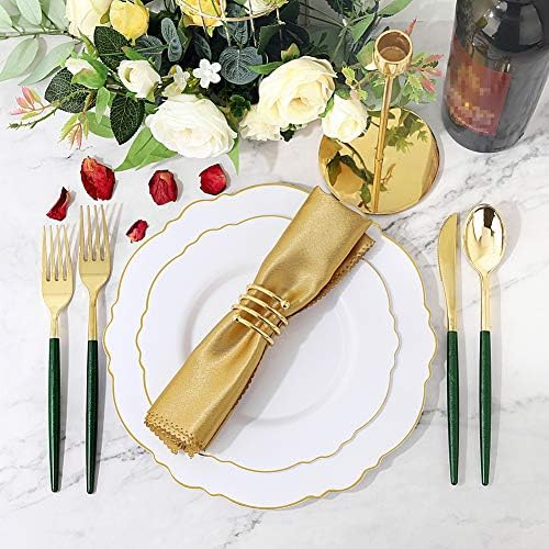 Supernal 180pcs Gold and Green Plastic Silverware Extra Heavy Duty Gold Plastic Cutlery with Green Glitter Handle Disposable Flatware for Parties, Weddings, and Outdoor Events - Image 5