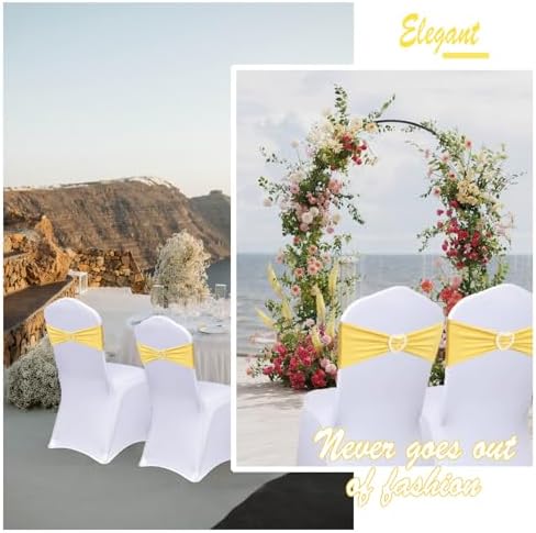 Yellow Chair Sashes 60 Pack Spandex Yellow Sashes for Chairs Universal Chair Sashes Bands with Heart Buckle Slider for Wedding Banquet Party Decorations - Image 5