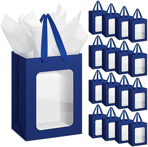 Zhanmai 36 Pcs Kraft Paper Gift Bags with Clear Window Handles, Blue by Zhanmai