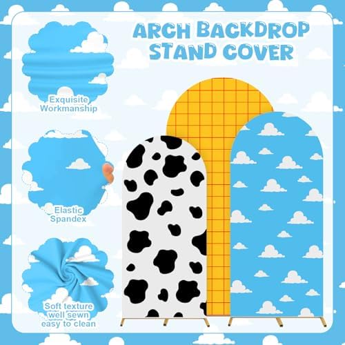 3 Pcs Cartoon Story Arch Backdrop and 86 Balloons Arch Backdrop Cover Set for Baby Shower Birthday Wedding Banquet Ceremony Decoration (4 5 6 FT with Balloon) - Image 4